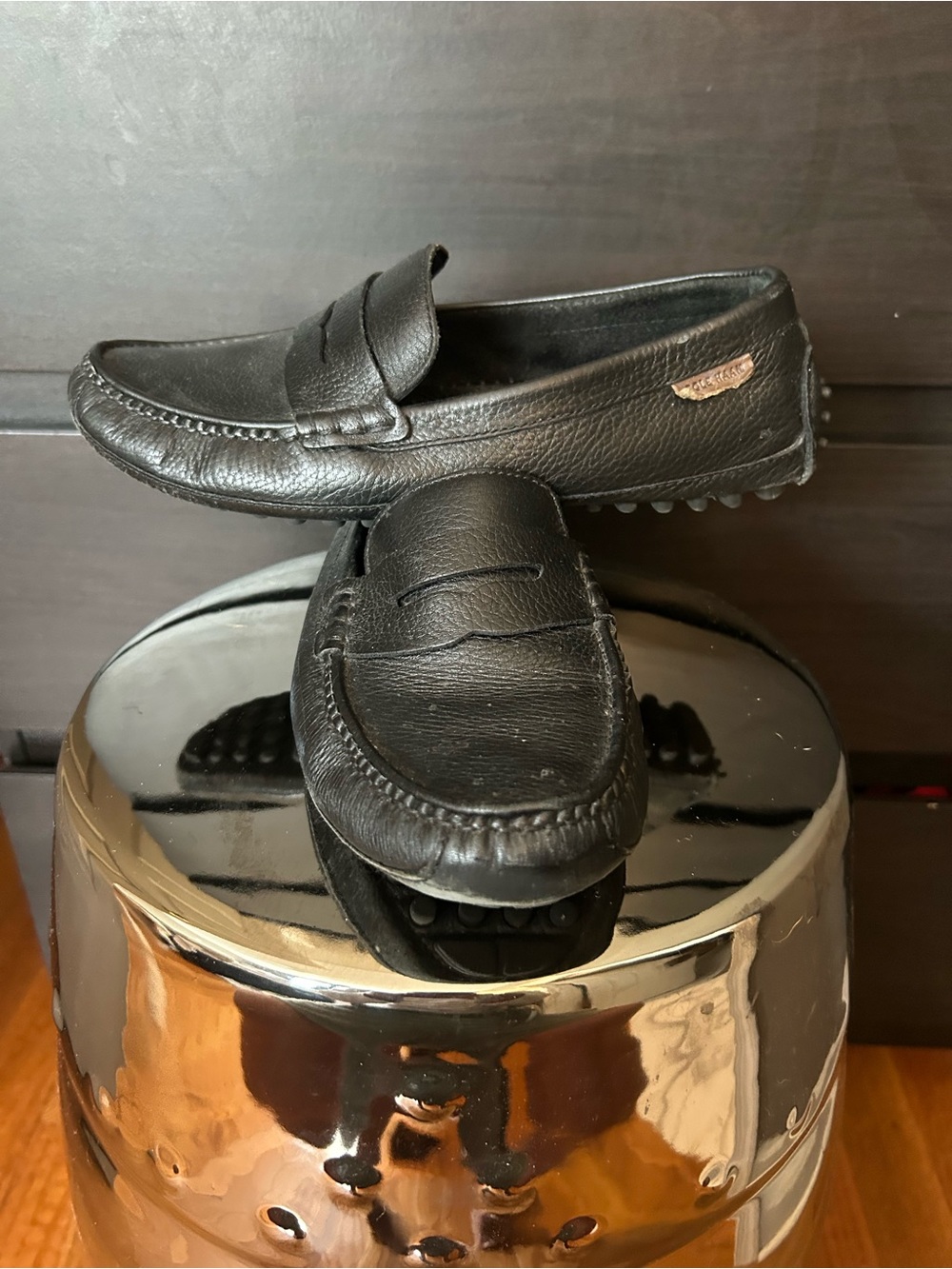 Cole Haan Black Leather Penny Driver Loafers
